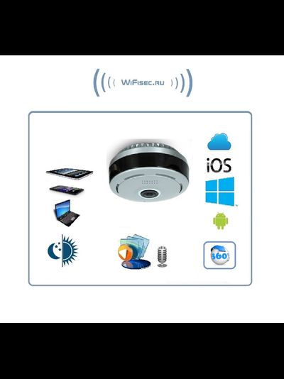 Потолочная/настенная WiFi видеокамера панорамная с DVR (fish_ufo_S), 960P HD (360EyeS)