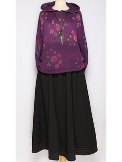 Джемпер  "ЦВЕТНОЙ КАПЮШОН крупные ЦВЕТЫ"  сирень роза до р.54