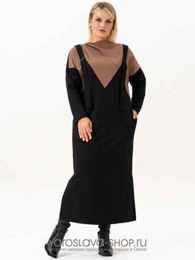 Женское трикотажное платье с имитацией верхнего сарафана