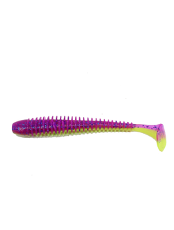 Силиконовая приманка Fish3 Убойная 4,5 фиолетовый/салатовый с блестками