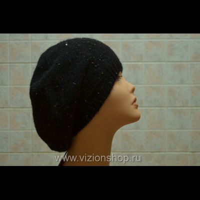Черный одинарный тонкий вязаный берет Vizio Италия 5893 ВО
