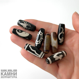 Бусины дзи на основе агата, средний биконус, вид в ассортименте, цена за штуку