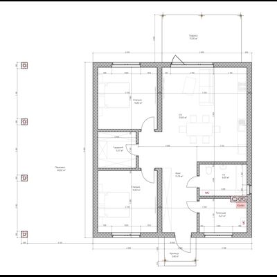 Одноэтажный дом с двумя спальнями 92м² (S72)