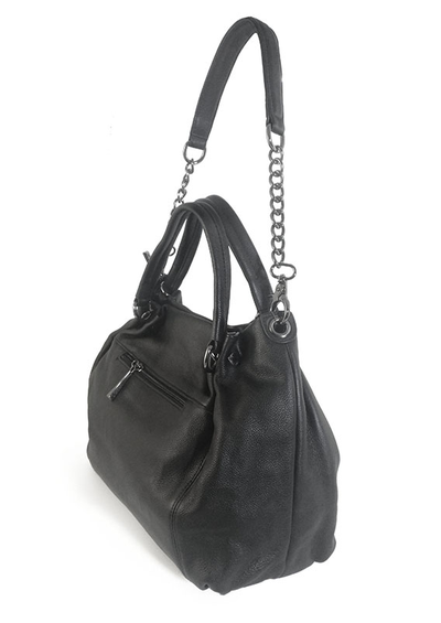 (АРТИКУЛ: 9744/92) СУМКА ЖЕНСКАЯ БОЛЬШАЯ, НАТУРАЛЬНАЯ КОЖА, ЧЕРНАЯ, С ЦЕПОЧКОЙ