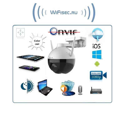 Ezviz C8C уличная моторизированная WiFi видеокамера с системой Color, встроенный микрофон, с DVR. Full HD 2 Mp  (объектив 6 мм.)