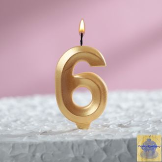 Свеча в торт "Грань", цифра 6, золото, 7.8 см