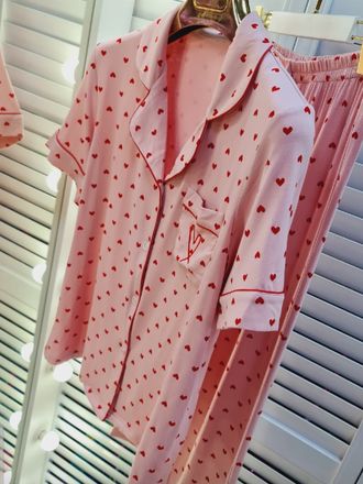 Пижама Виктория Сикрет хлопок рисунок сердечки цвет розовый