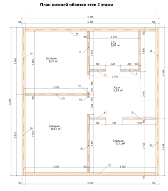 Двухэтажный каркасный дом с тремя спальнями 73м² (SK89)