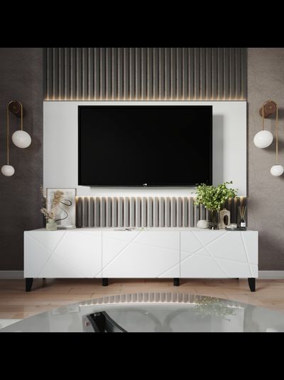 ТВМ-10 Тумба под ТВ Белый с тиснением «Древесные поры»/МДФ Белый снег