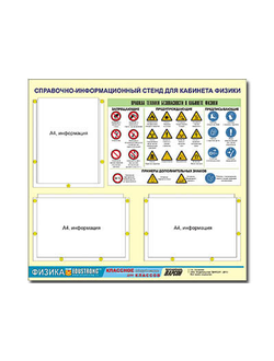 Стенд информационный ЭДУСТЕНД "Правила техники безопасности в кабинете физики" (75х70, 3 кармана)