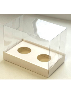 Коробка на 2 капкейка с прозр. куполом Премиум (белая), 160*100*120мм
