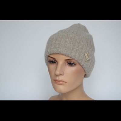 Серо - бежевая шапка вязаная с отворотом Vizio Италия 8050 CRYO