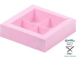 Коробка на 4 конфеты с окном 120*120*30 мм, розовая матовая