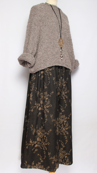 БРЮКИ-ЮБКА джинс-гобелен "БЕЗ КАРМАНОВ" мелкие цветы синие, черные р.46-54