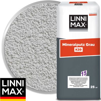 Минеральная декоративная штукатурка LINNIMAX Mineralputz Grau K20 Серая Камешковая 2 мм 25 кг