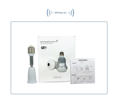 Панорамная WiFi видеоняня/видеокамера (лампа накаливания, цоколь Е27) с DVR с включением освещения, Full HD