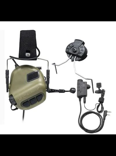 Активные наушники Earmor M32 MOD4 + крепеж на шлем M11 + кнопка PTT Baofeng / Kenwood M52