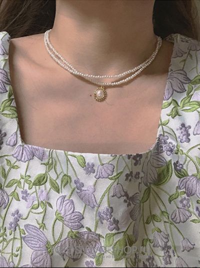 Колье жемчужное в две нити с подвеской