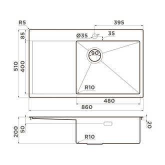 МОЙКА OMOIKIRI AKISAME 86 SIDE LG-R (4997046) СВЕТЛОЕ ЗОЛОТО