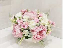 Композиция из искусственных цветов розовых пионов и гортензии № МК004 для интерьера