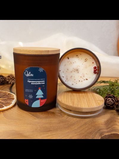 свеча в стакане с деревянной крышкой НОВОГОДНЕЕ УТРО  | Соевый воск (корица, грейпфрут, имбирь, мускатный орех)