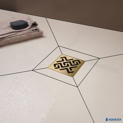 Трап водосток ZENTRUM Antik 150х150 Вертикальный выпуск (Золото)