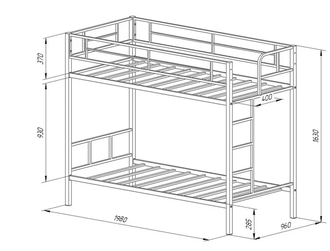 Двухъярусная кровать металлическая ФМ - СВ (190х90) + 100 бонусов