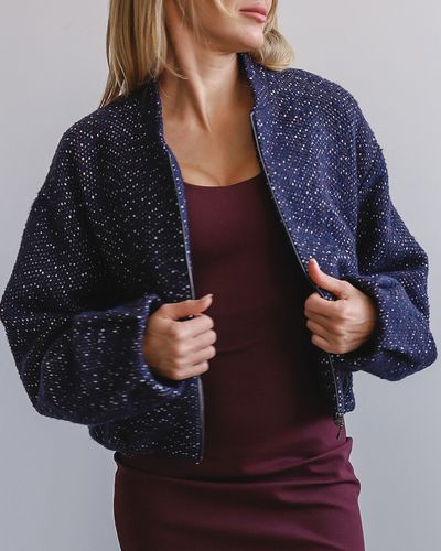 Шерстяной бомбер из твида (темно-синий)