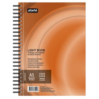 Бизнес-тетрадь 100л, А5, LightBook, спираль, оранжевый, клетка