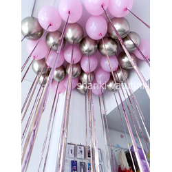 Шары под потолок "Розовый с золотом" с дождиком  (22 шт)