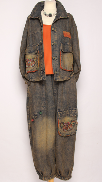 Костюм: джинсовка и джинсы "НАШИВКИ УЗЕЛКИ" серо-синий р.46-52