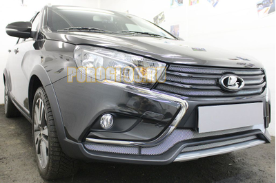 Защита радиатора Lada Vesta 2015- / Vesta SW 2017- / Vesta Cross 2018- / Vesta SW Cross 2018- (4 части) chrome верх