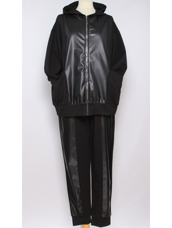 КОСТЮМ ЖАКЕТ И БРЮКИ "ЭКО КОЖА1"  черный р.50-56