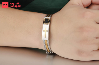 Мужской браслет с кожаными вставками New Dogma