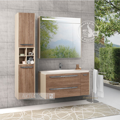 АКВАТОН. Тумба-умывальник "Блент 2Б 100" крем/дуб европейский 1A165901BLAP0 с раковиной "Блент Д" 1000 белая 1A708531BL010