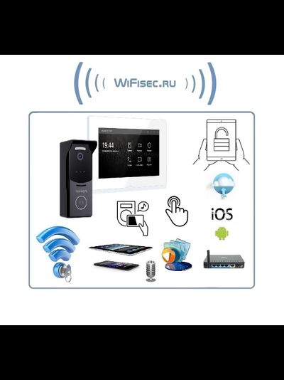 IMPULSE 7 IP WIFI KIT WHITE - комплект из 7" HD сенсорного WIFI монитора и вызывной панели с считывателем RFID-ключей Mifare, встроенный регистратор (фото) (Tuya/Smart Life)
