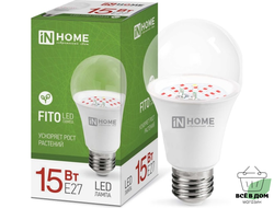 ASD/InHome фито лампа для рассады и растений ЛОН А60 Е27 15W 15мкмоль/с 110*60 LED-A60-FITO 6502