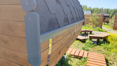 Баня-бочка с панорамным окном "ОКО" Комфорт+