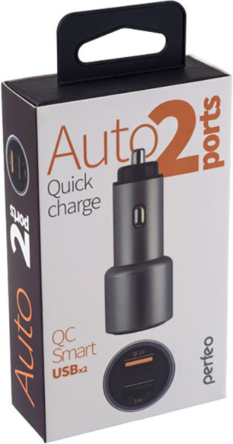 Автомобильное зарядное устройство Perfeo AUTO2 QC с QC3.0, 2xUSB, QC3.0+2.4А (серебристый)