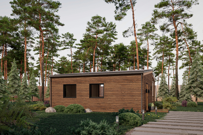 Одноэтажный каркасный дом с двумя спальнями и террасой (SK92)