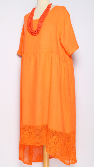 ПЛАТЬЕ БОХО ЛЬНЯНОЕ " АЖУРНОЕ КРУЖЕВО" фуксия, оранж, св.бежевое, желтое до р.54