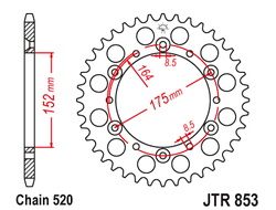 Звезда ведомая (44 зуб.) RK B4462-44 (Аналог: JTR853.44) для мотоциклов Yamaha