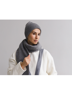 Комплект шапка бини и шарф из шерсти мериноса (бетон)