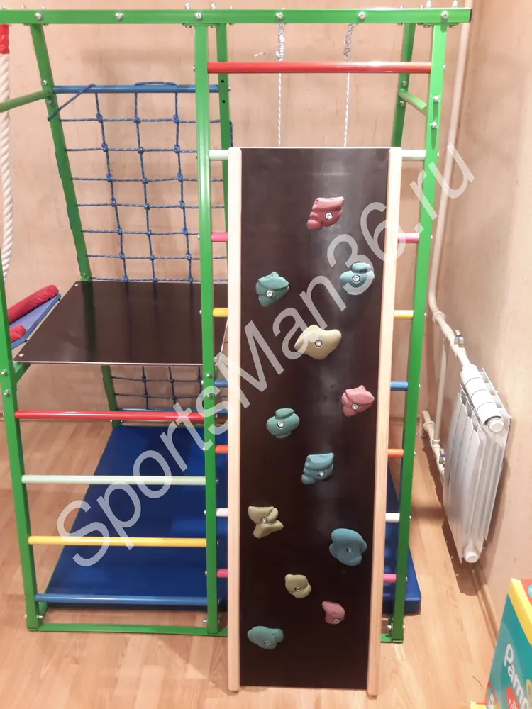 ДСК РАННЕГО РАЗВИТИЯ PLASTEP ТЕРЕМОК 170 С ПЛОЩАДКОЙ МЕТАЛЛ. Цвет: зеленый, перекладины цветные; Скалодром для детских комплексов.