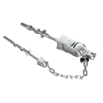 Шарнирный подвес для качелей гнездо KBT Shanti повышенной прочности, сквозной, бесшумный, нерж. сталь (длина болта 220 мм),  со страхующим элементом, арт. 814.001.021.001