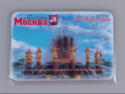 Гибкий сувенирный магнит на холодильник 8х6 см. с фото ВДНХ фонтан