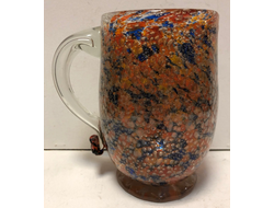 576-2/ Кружка красно-синяя, гутное стекло, Львовский завод, высота 19см