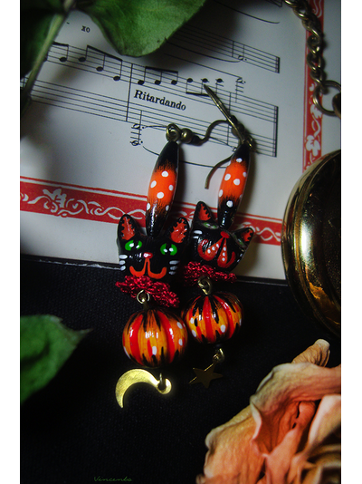 Серьги с котиками и тыквами "Легенды октября", украшение к Хэллоуину