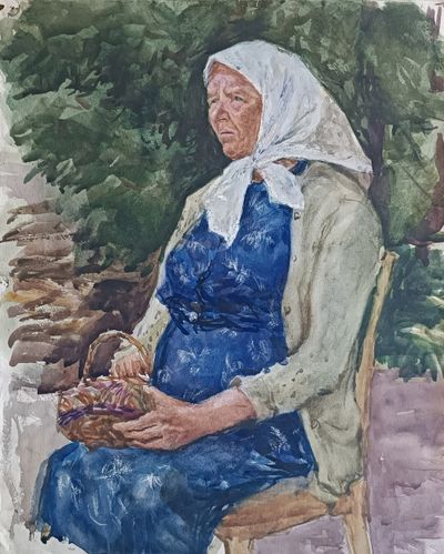 &quot;Бабушка&quot; бумага акварель Кашихин 1970-е годы