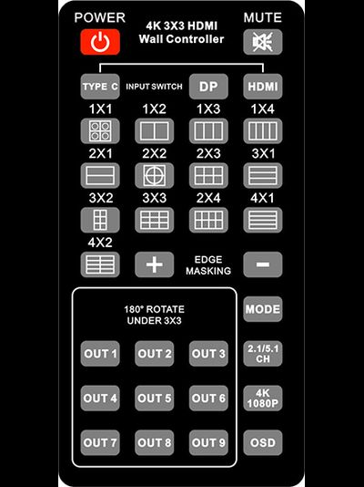 DE/VT-VW33 Контроллер видеостены 4К 3x3 (9 выходов для мониторов 4К) с входом HDMI/DP/Type-C и поворотом на 180 градусов